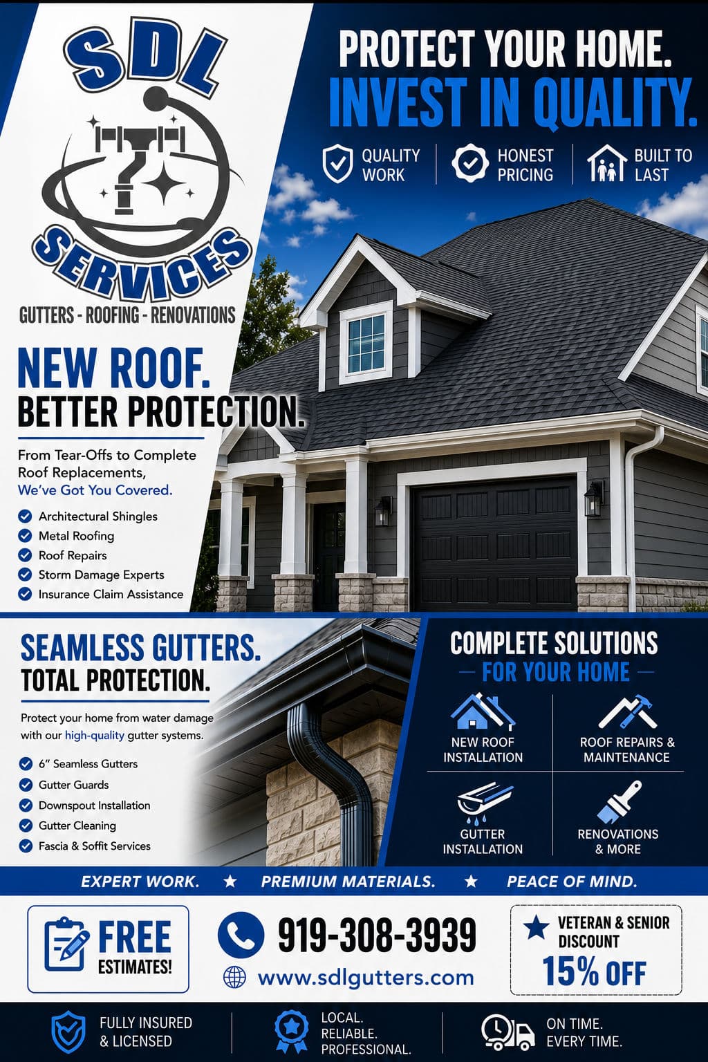 New Roof and Seamless Gutters for North Carolina Homes image