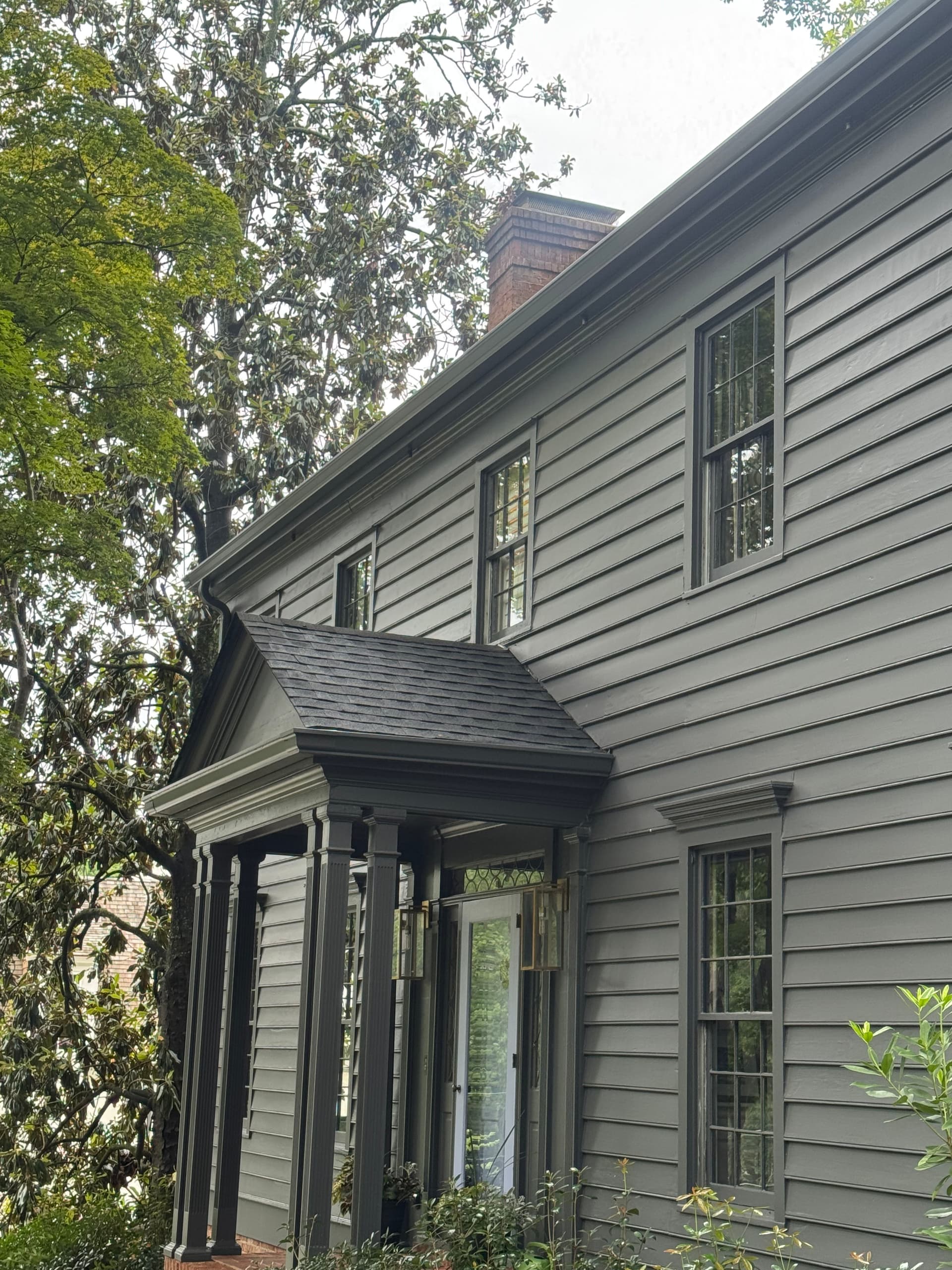 Gallery photos for Tuxedo Gray Gutter Installation on a Sharp Two-Story Home: Image #2